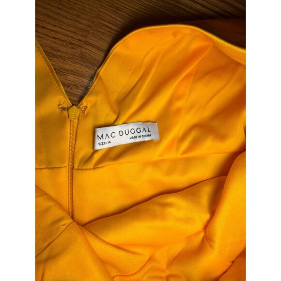 Mac Duggal 12404 FAUX WRAP  A LINE GOWN Formal Dress in Marigold size 14 - Picture 5 of 16